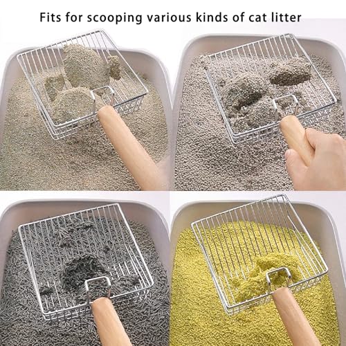 DHXYZZB Metal Cat Litter Scoop with Holder - Heavy Duty Litter Scooper & Speed Sifter with Comfortable Wood Grip - Washable Convenient Stand for Easy and Efficient Cleaning - color: Silver