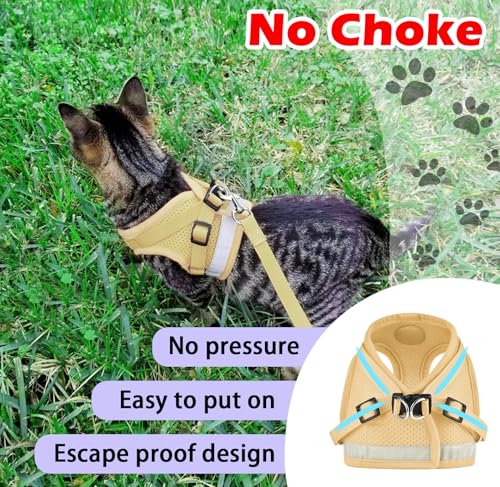 Cat Harnesses and Puppy Harness with Leashes Set, Escape Proof Cat Harness, Adjustable Reflective Soft Mesh Vest Fit Puppy Kitten Rabbit Ferrets's Outdoor Harness - color: DarkCream, size: XS (Chest: 6" - 8")