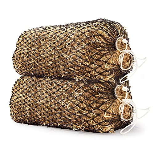Bloomoak Slow Hay Net Feeder for Horses, Durable Soft Black PE 2/3 String Hay Bales Bags, Fit 36x18x18 to 47x25x17 Inches, Extends 50-64 Inches (2 1.6" Hole/2PC) - color: 2 String-1.6" Hole-Ultra Slow Feed/2PC