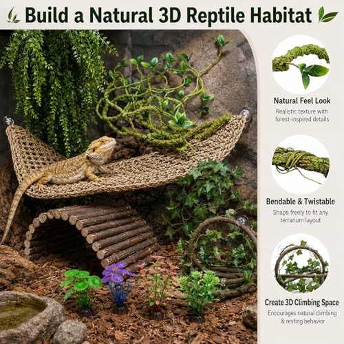 RUNANIA Bearded Dragon Tank Accessories, 10 PCS Reptile Hammock Plants Bridge Jungle Climber Vines for Snakes Bearded Dragon Chameleon Gecko Lizard - size: Medium