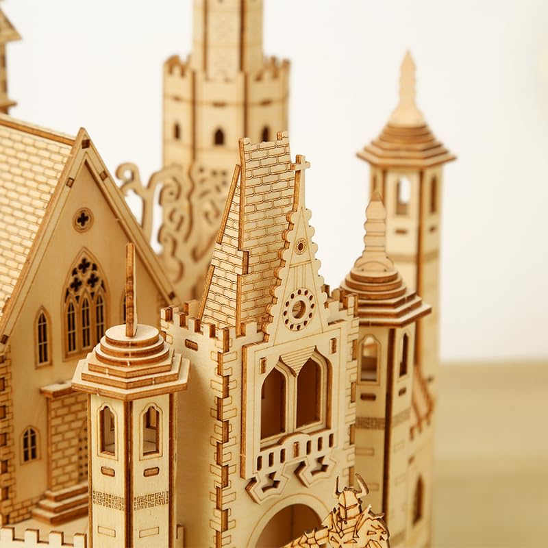 3D Wooden Puzzle for Adults, Mechanical Castle House Model, DIY House Model Building Kit Handicraft Wood Craft Hobbies Toy, Birthday for Hobbyist 14+ Family Women Men, 234 Pcs - style: Castle House