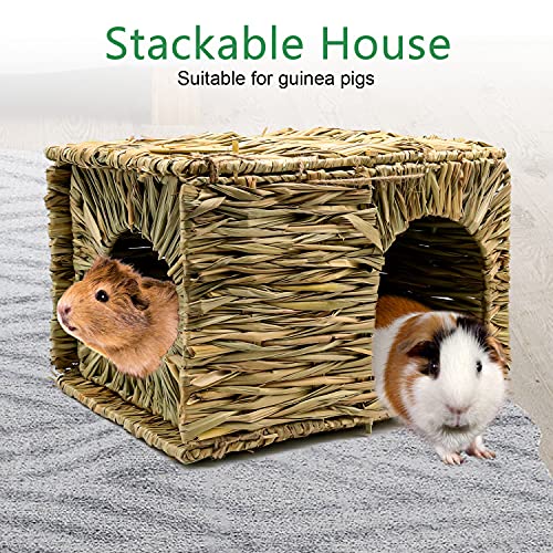 BWOGUE Large Guinea Pig Grass House, Guinea Pig Hideout, Foldable Straw Hut | Hand-Woven Straw for Gnawing, Double Openings for Guinea Pig Tunnel Play, Resting Bed, Bunnies, Chinchillas & Ferrets - size: 1 PACK