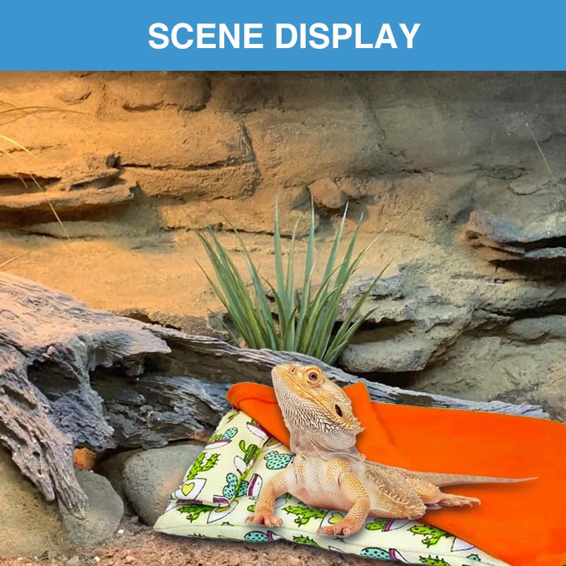 Bearded Dragon Hammock Sleeping Bag Set- Hanging Pet Bed with Pillow and Blanket Hideout Habitat with Soft Warm for Bearded Dragon Lizard Leopard Gecko and Small Pet Animal（Beige + Orange Quilt） - color: Beige + Orange Quilt