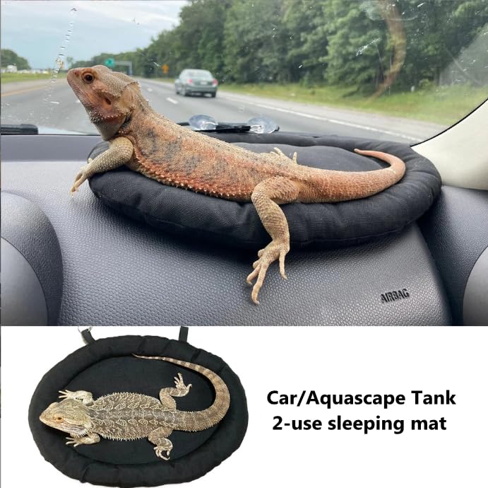 Bearded Dragon Bed, Mat for Car Lizard Sleeping Bed Adsorbed on Glass Jar Cushion Washable for Travel Reptile Tank Accessories Small Animal Carrier for Lizard Leopard Gecko (Black) (Black)