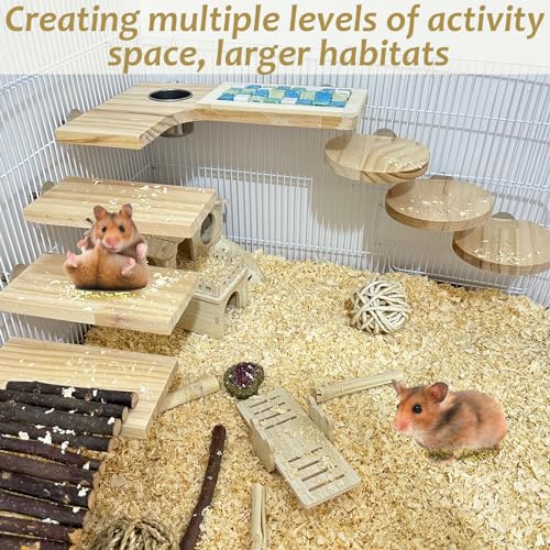 Wooden Hamster Cage Platform Set 9 Pack Wood Juvenile Chinchilla Shelves, Squirrel L-Shape Corner Ledge with Hole Cooling Standing Board, Rat Cage Accessories for Gerbil Small Animal Climbing - size: 9PCS