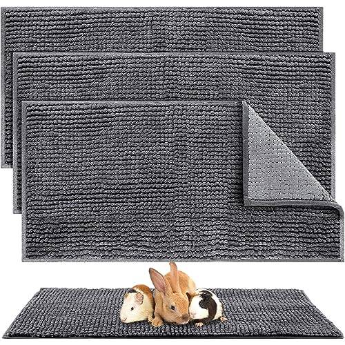 4 Pcs Guinea Pig Cage Liner 47 x 24 Inch Washable Chenille Pee Pads Pet Dog Cat Bedding Training Mat Reusable for Small Animals Puppy Bunny Hamster Chinchilla - color: Dark Gray, size: 47 x 24 Inch, style: Low Pile Chenille