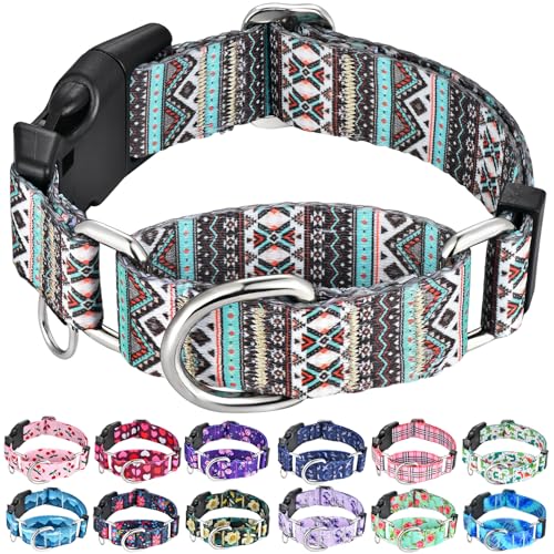 Martingale Dog Collar with Buckle Tribal Design Adjustable Escape Proof Pet Collars (Aztec, Medium) - color: Aztec, size: Medium