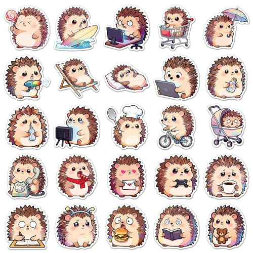 50PCS Cute Hedgehog Stickers for Water Bottles, Vinyl Waterproof Sticker Lovely Cartoon Decals Pack for Laptop Guitar Scrapbook Skateboard Party Supplies (Hedgehog)