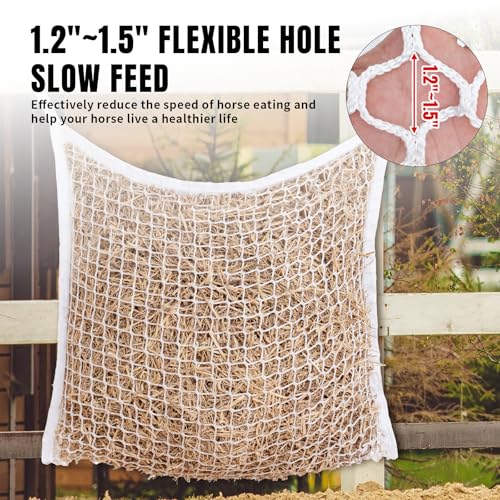 Slow Feed Hay Nets for Horses, Large Capacity Hay Bags, 4 Pack | 35 x 31 in, includes 8 carabiners,white, heavy duty, hay feeder for horses and goats, easy to hang in stalls and trailers - size: 4PCS-White
