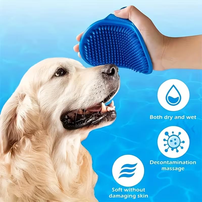 1pc Pet Bathing Brush With Adjustable Circular Handle, Non-Slip Grip, Soft Silicone Bristles for Dog & Cat Grooming, Shampooing, Massaging - Ideal for Bathing, Blue