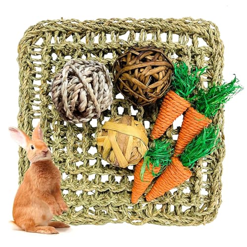 Hamiledyi Rabbit Seagrass Activity Mat Bunny Mat Rabbit Enrichment Toys Rabbit Chew Toys for Teeth Seagrass Protector Mat Small Animal Toys for Rabbit Bunny Chinchilla Guinea Pigs Rodent Pets - color: A