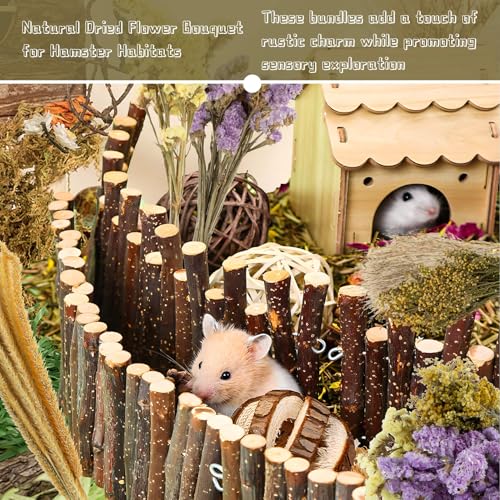 Sukh 47 Pcs Hamster Sprays - Natural Dried Flower and Herb Forage Mix | Sprays for Hamster Cage Accessories, Habitat Decor & Enrichment for Syrian Dwarf Hamsters, Gerbils, Guinea Pigs, Small Pets