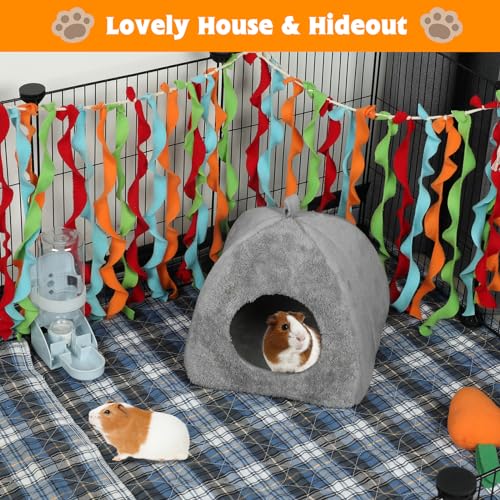 BWOGUE Guinea Pig Bed Hideout, Washable Hamster Cave for Small Animals | Removable Cushion for Cleaning, Warm Fleece Nest, Washable Bed, 10.23 x 10.23 x 11 in, Dwarf Rabbits Hedgehogs - color: Grey
