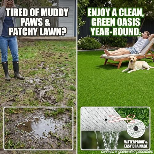 Antenat Artificial Grass for Patio & Pets,3.3×3.9FT Fake Grass Indoor Outdoor,Realistic High-Density Durable Artificial Turf Carpet for Dogs Pets Garden Lawn Lands（39.3" x 47.2"）