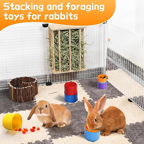 8 Pcs Stacking Cups for Bunny, Rainbow Colored Reusable Rabbits Bunny Toys | MEWTOGO, Hiding Food and Playing, Keeping Bunnies Busy, Safe Plastic, Nesting Toys for Guinea Pig Hamster Gifts, 8 Sizes - color: Rainbow