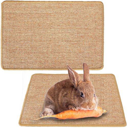 Rabbit Scratching Pad Natural Sisal Bunny Scratch Pad 16 x 12 Inch, Claws and Teeth Care Rabbit Scratcher Mats Chew Toys Indoor Bunny Accessories for Bedding Biting Sleeping Resting (1 Pack) - color: Brown, size: 15.7" x 11.8" (1 Pack)