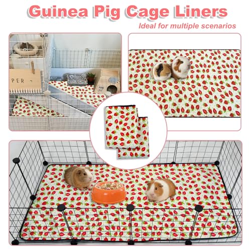 2 Pack Guinea Pig Cage Liners, 42"x 56" Washable Waterproof Bedding for Rabbit, Bunny, Hamster & Small Animals, Reusable Super Absorbent Pee Pads for C&C Cage, Strawberry Print - size: 42x56 inch 2pack