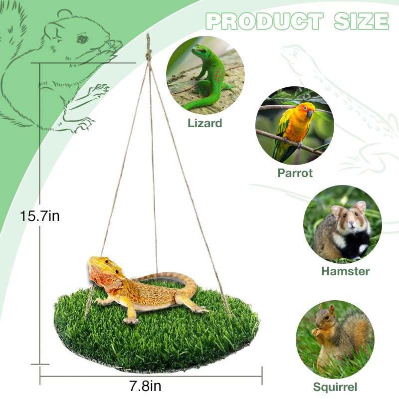 Reptile Hammock Swing Hanging Bed, PP Grass Pad，Portable Bird Swing Stand Reptile Natural Swing Hanging Bed for Bearded Dragon Leopard Gecko Lizard Birds Parrots（Round） - color: Round