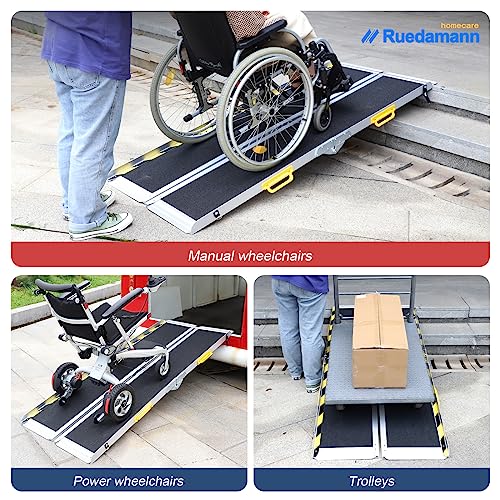 Ruedamann 6FT Portable Wheel Chair Ramp for Home Entrance | Non-Slip Aluminum Folding Handicap Ramps for Wheelchairs, Strollers, Scooters, Stairs, Steps, Curbs, Doorways - size: 6FT Black(Using Height 6-18'')