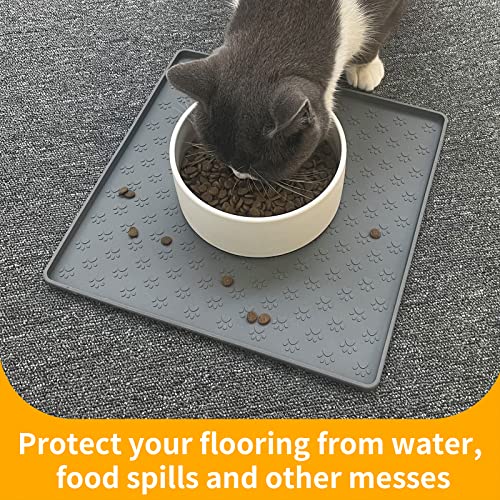 Ptlom Grey Pet Placemat for Dog and Cat, Waterproof Non-Slip Silicone Feeding Bowl Mat Prevent Food and Water Overflow, Puppy Dish Feeder Fountain Trays Suitable for Medium and Small Pets - color: Grey, size: 11.8"L x 11.8"W