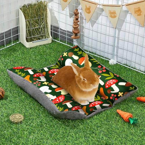 18"x15" Soft Plush Rabbit Bed Washable Cuddle Mat for Small Pets | Reversible Bunny Napping Cushion With Thicker Padding and Floral Designs for Comfortable Rest in Cages - size: Large