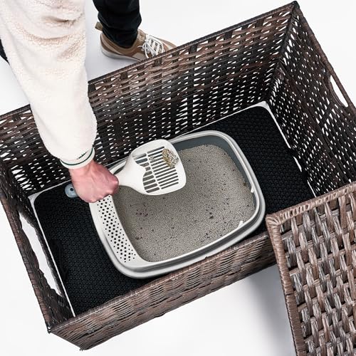 Large Cat Litter Box Enclosure, Hidden Litter Box Furniture with Litter Mat | Side Entry Design, Easy-Clean Removable Top, Quick Assembly, Raised Edge for Secure Items, Side Grip Cutouts - color: Brown, size: 30.3'' L X 18.2'' W X 20.5'' H