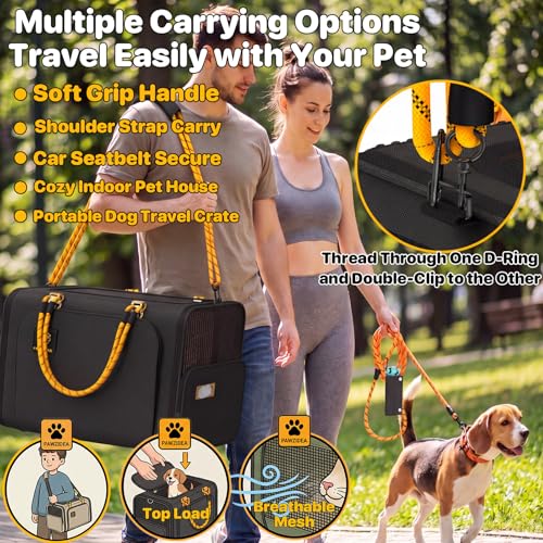 PAWZIDEA Large Pet Carrier Expandable, 24"×16"×16" Soft-Sided Cat Carrier for 2–4 Cats up 55lb, Portable & Collapsible Small Medium Dog Travel Crate for Car, XL Storage Pocket, ID Card, Shoulder Strap - color: Black Warrior, size: 24.0"L x 16.0"W x 16.0"H