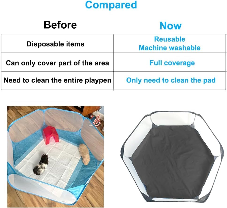 Amakunft 2Pcs Waterproof Hexagon Playpen Mat Washable Pee Pad Fit with Small Animal Playpen (42.5in x 41in) Reusable Pet Bedding Liner for Guinea Pig, Rabbit, Hamster, Chinchilla, Hedgehog - size: 2pcs