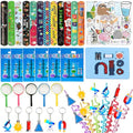 111PCS Science Party Favors, Lab Birthday Decorations and Goodie Bag Toys | 111PCS science party favors with magnifiers, gift bags, stickers, straws, bracelets, keychains and a magnet set. - style: Science