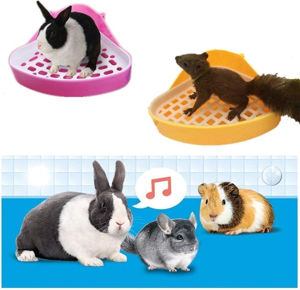 Hypeety Rabbit Litter Box Corner Potty Tray Toilet for Guinea Pig Ferret | Durable, easy-clean plastic, corne design, for rabbit/guinea pig/chinchilla/small pet, include grid to separate waste, yellow - color: Yellow