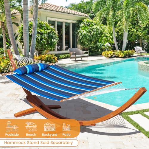 Lazy Daze 12 FT Sunbrella Quilted Hammock, Non-Fading Double Hammock | 2 Person Hammock with Pillow, Straps, Carabiners , All Weather Fade Resistant for Outside, Gateway Indigo - color: Gateway Indigo