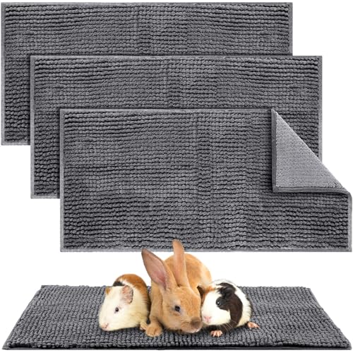 4 Pcs Guinea Pig Cage Liner 14 x 28 Inch Washable Chenille Pee Pads Pet Dog Cat Bedding Training Mat Reusable for Small Animals Puppy Bunny Hamster Chinchilla - color: Dark Gray, size: 14 x 28 Inch, style: Low Pile Chenille