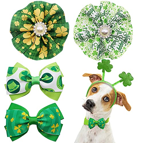 PET SHOW 4pcs Small Dogs Collar Flowers and Bows Charms For Festival Holiday Party Cats Rabbits Slides on Collars Leashes Puppies Medium Dog Collar Attachment - color: St. Patrick's-4pcs