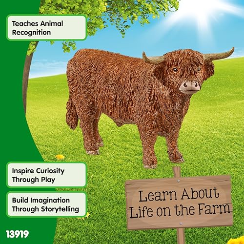 Schleich Farm World Realistic Highland Bull Cow Animal Figurine - Highly Detailed and Durable Farm Animal Toy, Fun and Educational Play for Boys and Girls, Gift for Kids Ages 3+ - style: Highland Bull