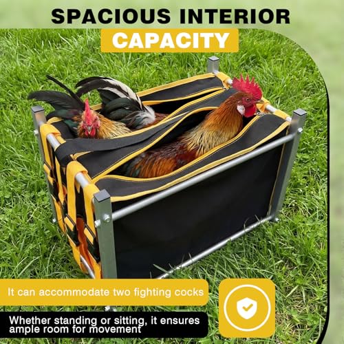 Gilprop 2 Set 2 Compartment Chicken Carrier with Metal Frame, Foldable Rooster Transport Cage, Breathable Canvas Poultry Travel Crate with Handle, Portable Chicken Coop for Farm, Show, Outdoor Use