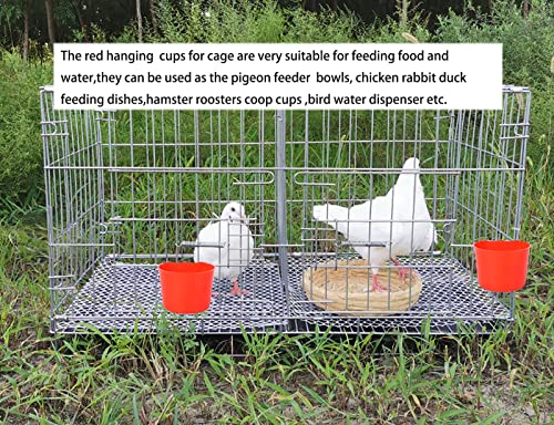 20 Pack Cage Cups Chicken Feeders Waterer Bird Water Cup Bunny Food Bowl Plastic Drinker Hanging Quail Dove Feeding Watering Dish Seed Container Coop Feeder for Parakeet Poultry Pigeon - color: Red 20 packs