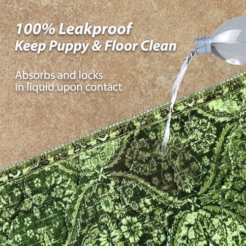 nunubaby Washable Pee Pads for Dogs, Stylish, Non-Slip and Leak-Proof Pee Pads. Reusable Potty Pads for Dogs for Crates and Floors.(Green/Multi,18" x24" ) - color: Green/Multi, size: 18x24 Inch (Pack of 2)