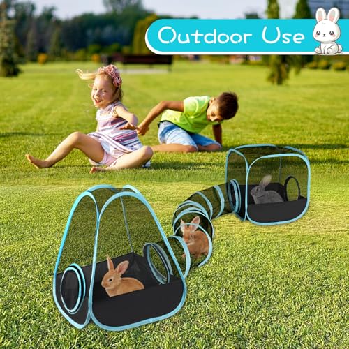 Rabbit Playpen with Tunnel, Bunny Tunnel Tent for Indoor Rabbits | 3-Piece Tent and Tunnel Set, Breathable Mesh, Pop-Open Setup, 50.4 x 9.8 in Tube, Indoor Outdoor Use, Rabbits and Ferrets