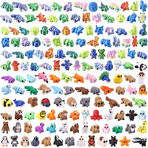 156 pcs 3D Printed Animal Figurines, Mini Articulated Animal Figurines Toys, Party Favors, Pocket Fidget Toys Bulk, Goodie Bag Stuffers, Exchange Gifts for Boys Girls , Desk Pets, Classroom Rewards - style: Animal 156