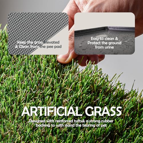 MEEXPAWS Dog Grass Pee Pads for Dogs with Tray | Extra Small 17 x 13 in for Puppy Less Than 6 lbs | 2× Artificial Grass Pads Replacement | Rapid Drainage | Indoor Dog Litter Box | Hemmed Edge - size: Small - 18 x 14 inch