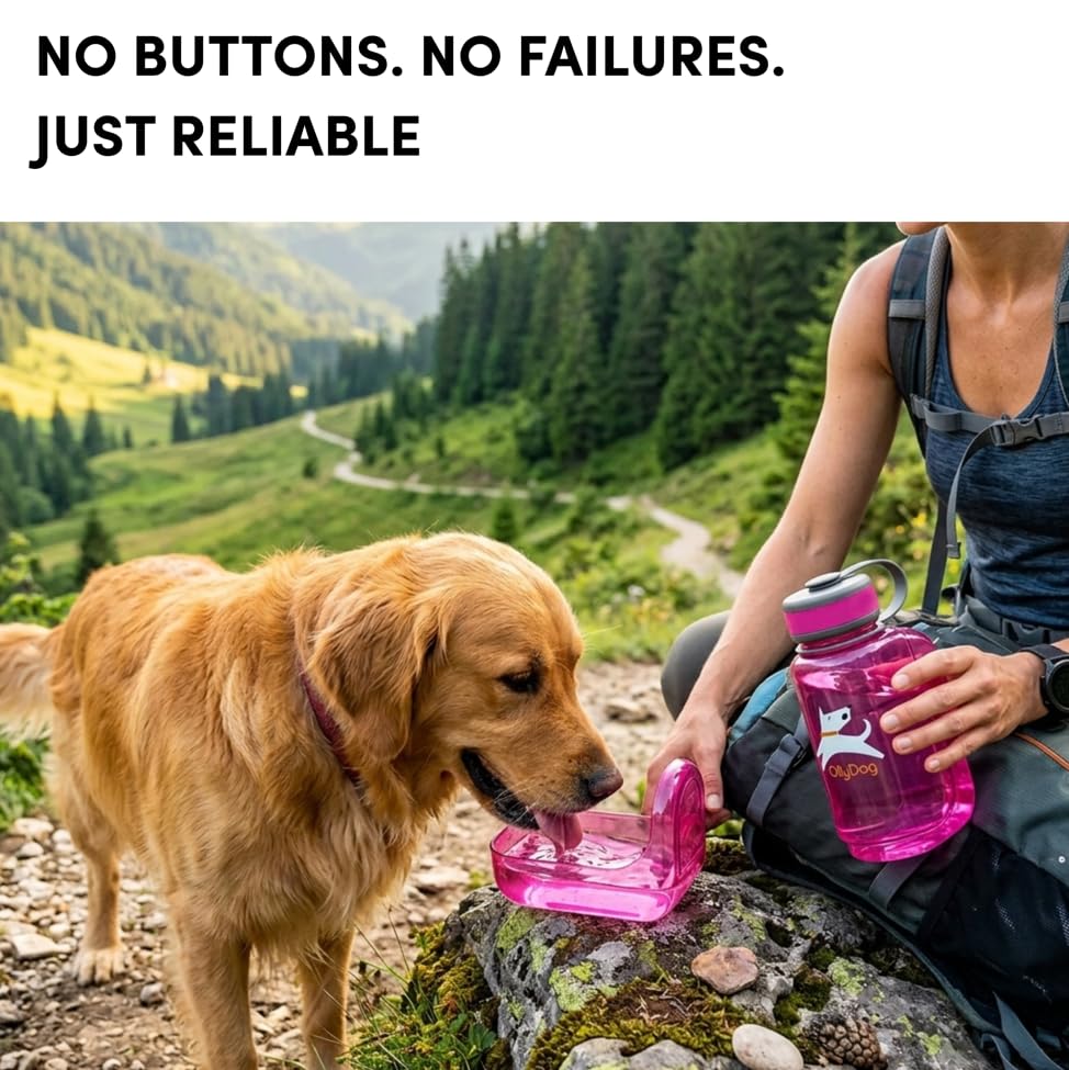 OllyDog OllyBottle Tritan Water Bottle with Detachable Dog Bowl | BPA Free Leakproof | 20oz | Share Water with Your Dog | Hiking Travel Camping (600ML, Hot Pink) - color: Hot Pink, size: 600ML
