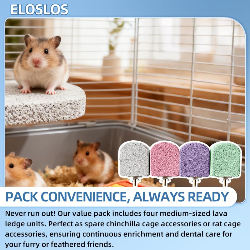 4PCS Lava Ledge for Chinchilla/Hamster/Parrot, Gray&Pink&Purple&Green(M) | For Small Pets, Grinding Claws & Jumping, Safe Natural Volcanic Rock, Reduces Random Chewing - color: Grey&Pink&Purple&Cyan, size: M