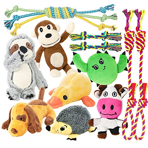 LEGEND SANDY Puppy Toys, Squeaky Dog Toys for Small Dogs, 12 Pack Puppy Chew Toys for Teething, Dog Rope Toy and Cute Stuffed Animals Value Bundle | Tug of War Toy and Cute Stuffed Animals Value Bundle, Gift fot Pet - color: 12 PACK PUPPY TOYS
