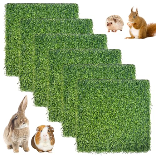 Hamiledyi 6 Pcs Artificial Rabbit Grass Mats Reusable Plastic Bunny Mat 11.8" x 11.8" Washable Turf Fake Grass Guinea Pig Pee Pads for Rabbit Chinchilla Small Pets Indoor Outdoor Trainer - size: 6 Pcs