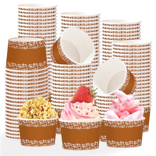 120Pcs 12oz Mexican Cielito Lindo Ice Cream Cups for Hot or Cold Food | De Barro Mexicanos Dessert Bowls Disposable Snack Cups for Mexico Fiesta Cinco De Mayo Baby Shower Wedding Bday Party Favor - style: Brown Dessert Cup