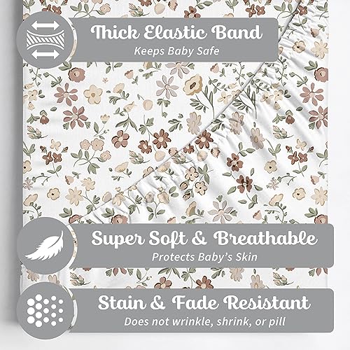 Pack and Play Sheets Fitted, Mini Crib Sheets for Graco Pack N Play Playard (38x26), Ultra Soft Organic Cotton Blend, Safe & Snug Playpen Mattress Sheet for Baby Boys & Girls – Fleurette, 2-Pack - color: Fleurette