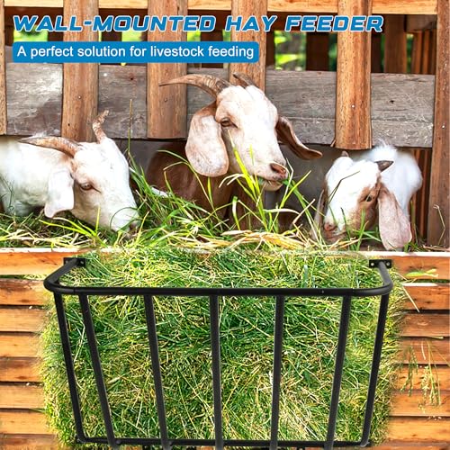 Hay Feeder Goat, 32.68 x 21.26 x 12.2 Multiple Sided Goat Hay Rack Suitable for Farms, Stables, Heavy Duty Galvanized Metal Wall Hay Rack for Sheep Horses, etc - size: 32.68 INCH