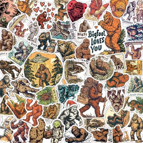 100 PCS Bigfoot Stickers Pack – Waterproof Bigfoot Decals for Water Bottles, Laptops, Phones, Notebook, Cars – Cool Vibrant Graphics for Bigfoot Enthusiast - color: Bigfoot