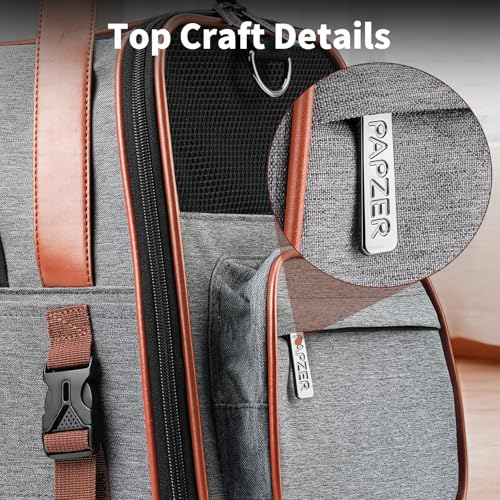 Premium Pet Carrier for Cat, Carry Purse with Head Hole, Seatbelt Buckles | High Qualiy Leather, Medium to Large Cat up to 20lbs, Small Puppy Dog 10lbs Car Travel Crate, Top & Side Load, Luggage Sleeve