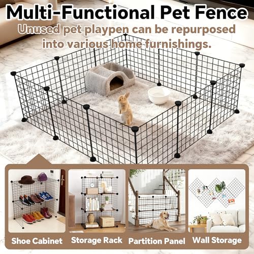 16 Panels DIY Small Animal Playpen, Pet Playpen, Dog Puppy Playpen, Guinea Pig Cages, Rabbit Cage, Indoor Outdoor Metal Wire Yard Fence, 12 X 12 Inch, Black